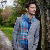 Irish Wool Scarf Short Blue Red Mustard Check image