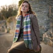 Irish Wool Scarf Short Loden Green Purple Rust Silver Check image