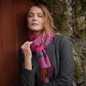 Merino Luxury Wool Scarf Pink Slate Navy Blue Check Herringbone image