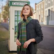 Merino Luxury Wool Scarf Green Rust Orange Blue Check image