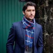 Merino Luxury Wool Scarf Blue Red Sky Beige Check image