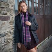 Merino Luxury Wool Scarf Purple Pink Green Beige Check image
