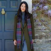 Irish Wool Scarf Long Green, Mustard and Purple Check image