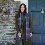 Irish Wool Scarf Long Purple Green Plaid