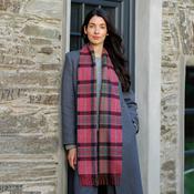 Irish Wool Scarf Long Rose Pink &amp;amp; Navy Plaid image