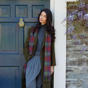 Irish Wool Scarf Long Blue Green &amp;amp; Burnt Orange Plaid image