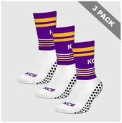 Pack of 3 KCS SideStepz Grip Socks - White / Purple / Gold