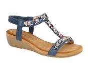 Ladies Blue Jewelled Wedge Sandals