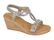 Ladies Pewter Jewelled Wedge Sandals