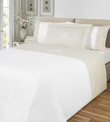 Luxury Linens 200TC White Cotton Percale Duvet Set With 100% Embroidered Linen Top Cuff