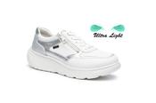 G-Comfort Ladies White and Silver Leather Waterproof Sneakers