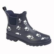 Navy and White Pawprint Short Ankle Wellies