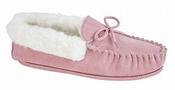 Ladies Wool Lined Pink Suede Moccasin Slippers