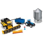 New Holland Tractor Cr9090 Combine Harvester And Grain Bin Set 1:32 Scale