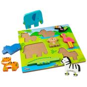 Chunky Wooden Safari Animals Shapes Puzzle