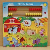 Play And Learn Wooden Puzzle Farm Animals And Abacus image