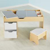 Build 'N' Store Wooden Building Table Brick Storage Desk &amp; Stool