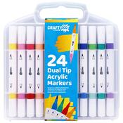 Crafty Co. Dual Tip Acrylic Twin Markers With Storage Case Set 24 Pack