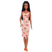 Barbie Fashionistas Doll 233 With Black Hair &amp; Checkered Flower Midi Dress image