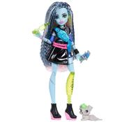 Monster High Frankie Stein Fashion Doll In Black Pleather Skirt With Pet Watzie And 7 Accessories image