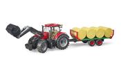 Bruder 1:16 Case Ih Optum Tractor With Trailer &amp; 8 Bales
