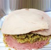 Cooked Turkey &amp; Ham Portion with stuffing  - 2 Portions Per Tray