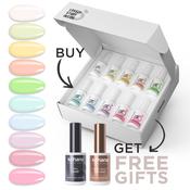 Bundle Set of 10 Hard Builder Gel Neon Colours + FREE Pro Base &amp; Super Gloss Top Coat