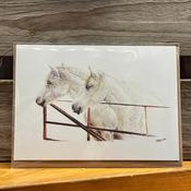 Mother Karols Greeting Card - White Horses at Gate image