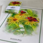 Kylemore Abbey Yellow Flowers &amp; Butterflies Tea Towel
