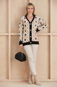 Geometrical Print Buttoned Cardigan Black