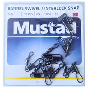 Mustad Black Barrel Swivel with Interlock Snap (Size 12/22lbs)(10 Pack) image