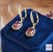 18kt Yellow Gold Rubellite &amp; Diamond Drop Octagon Shape Halo Earrings