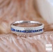 Andre Michael 9kt White Gold Channel Set Princess Sapphire &amp; Diamonds Ring