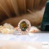 18kt Rose Gold 8 X 6 Oval Green Tourmaline &amp; 0.21ct Natural Diamond Halo Ring
