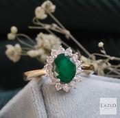 Amore 18kt Yellow Gold 1.07ct Oval Emerald &amp; 0.39ct Diamond Cluster Ring