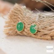 Amore 9kt Yellow Gold 8x6mm Oval Rubover Set Jade Earrings