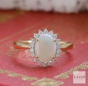 Amore 18kt Yellow Gold Oval 1.07ct Opal &amp; 0.26ct Diamond Cluster Ring
