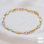 9kt Yellow Gold Oval Rub Over Blue Topaz &amp; Amethyst Bracelet
