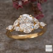 18kt Yellow Gold Oval 1.53ct D VVS2 Laboratory Diamond &amp; 3 Marquis 0.37ct Laboratory Diamond Shoulder Ring