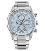 Citizen Stainless Steel Eco-Drive Radio Controlled World Time Light Blue Dial Bracelet Watch image