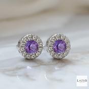 Sterling Silver Amethyst &amp; Round Cluster Earrings image