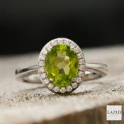 Amore Sterling Silver Oval Peridot CZ Halo Ring image