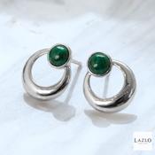 Amore Sterling Silver Open Circle Round Rubover Malachite Stud Earrings image
