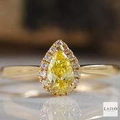 18kt Yellow Gold 0.50ct Yellow Laboratory Pear Diamond &amp; 0.10ct Halo Engagement Ring image