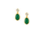 9kt Yellow Gold Oval Rubover Emerald &amp; Diamond Drop Earrings