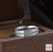 Gents 9kt White Gold Beaded Centre Matt Finish Wedding Ring image