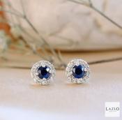 9kt White Gold Round Sapphire &amp; Diamond Stud Earrings image