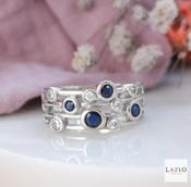 Amore Sterling Silver Four Row CZ &amp; Sapphire Dress Ring image