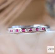 Andre Michael 9kt White Gold Round Brilliant Diamond &amp; Ruby Channel Set Band image