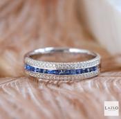 Andre Michael 9kt White Gold Channel Set Princess Sapphire &amp; Diamonds Ring image